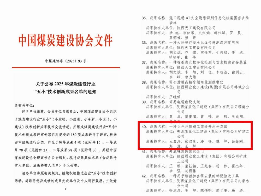 陜煤建設礦建二公司多項“五小”技術創新成果獲獎